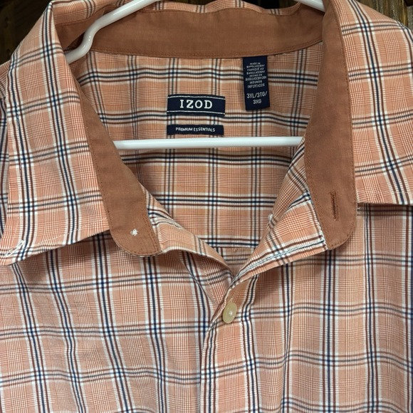Izod Big & Tall Men's Button Down Collared 3XL Shirt Peachy Pink Plaid Color EUC - Picture 3 of 8